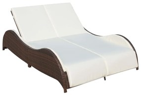 Lettino Prendisole Doppio Con Cuscino İn Polyrattan Marrone /
