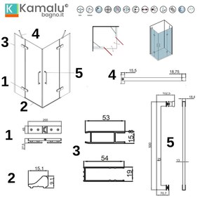 Kamalu - Cabina doccia doppio battente 100x130 finitura in acciaio spazzolato | KT1000AS