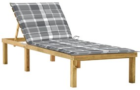 Lettino Da Giardino Con Cuscino Tartan Grigio Pino Impregnato /
