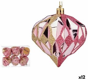 Set di palline di Natale Diamante Rosa Dorato Plastica 8 x 9 x 8 cm (12 Unità)