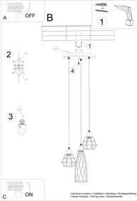 Sollux SL.1166 - Lampadario a sospensione con filo SUBA 3xE27/15W/230V nero