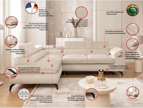 Divano angolare beige (con penisola a sinistra/a L) con rivestimento in velluto a coste Marbeya – Ropez