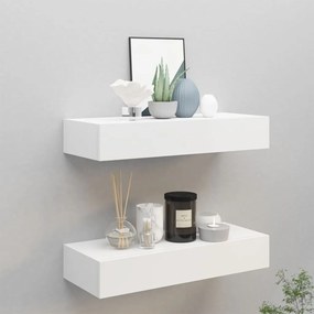 Scaffali Con Cassetti Da Parete 2 Pz Bianchi 60x23,5x10 Cm Mdf /