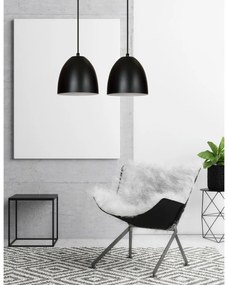Lampadario 2 Luci Reartù In Acciaio Nero Con Cupole In Nero E Bianco