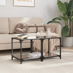 Tavolini Da Salotto Con Piano Vetro Nero 2pz 40x40x40cm Acciaio /