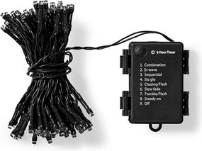 Nedis CLBO192 - Catena luminosa LED 192xLED/7 funzioni/3xAA 14,9m IP44 bianco caldo