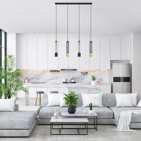 LED Lampadario su corda BARS 4xGU10/4,8W/230V nero/dorato