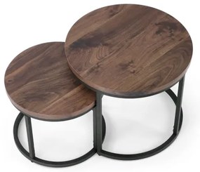 SET 2x Tavolino OREO Ø 43/53 cm nero/noce
