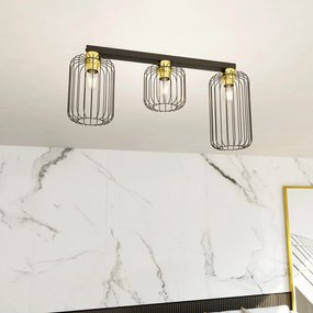 Plafonriera Minimal Industrial Vulcano 3 Luci Lineari Nera E Oro