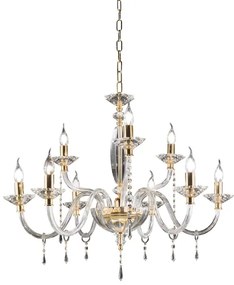 Lampadario FIAMMA in cristallo e vetro trasparente finitura oro D85 cm 9 LUCI