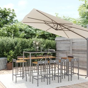Set bar giardino 11pz grigio polyrattan e legno massello acacia