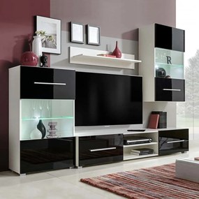 Mobili Con Vetrina Parete Unità Tv 4pz Nero Lucido Con Luci Led /