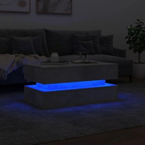 Tavolino da soggiorno con luci led grigio cemento 90x50x40 cm