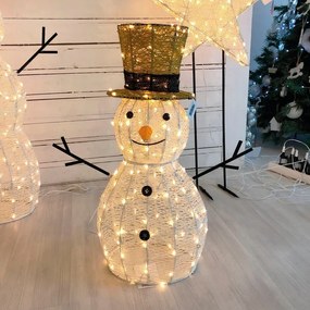 Pupazzo di neve decorativo 3D 160 lampadine bianco caldo H 70 cm