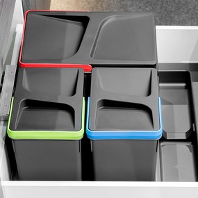 Pattumiera Differenziata 3 Contenitori per Cassettone 60x21,6 cm con Base Emuca Grigio Antracite...