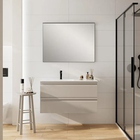 Mobile da bagno sospeso Pull taupe con lavabo in ceramica vasca SX base con 2 cassetti a chiusura ammortizzata (estrazione parziale), con presa maniglia L101 H57 P46,5 cm