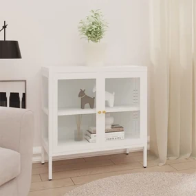 Credenza Bianca 70x35x70 Cm İn Acciaio E Vetro /