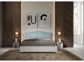 Letto contenitore da 160x190 in legno bianco e testata in microfibra azzurro Grace