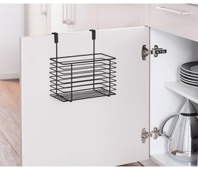 Cestino in metallo nero da appendere all'anta della cucina Slim, altezza 25 cm - Wenko