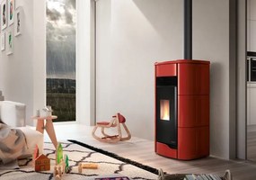 Palazzetti Anna 9 US Stufa A Pellet Ermetica ad aria con uscita fumi superiore in ceramica Rosso