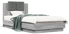 Giroletto con testiera e led grigio sonoma 90x190 cm