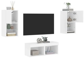 Mobili TV a Muro 4pz con Luci LED Bianchi