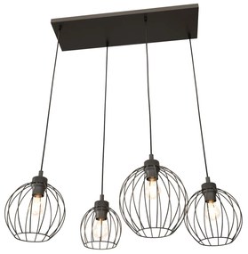 Sospensione Minimal Industrial Hathor 4 Luci Lineari Nera