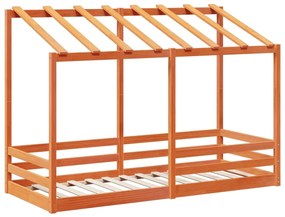 Letto bambini con tetto marrone cera 90x190 cm massello pino