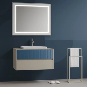 Mobile da bagno sospeso sotto lavabo Niwa 2 cassetti L 89.5 x H 50 x P 45.5 cm sabbia e blu pacifico cannettato