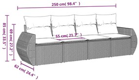 Set divani da giardino 4 pz con cuscini in polyrattan grigio