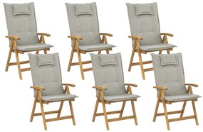 Set di 6 sedie in legno di acacia con cuscini grigio beige JAVA Beliani