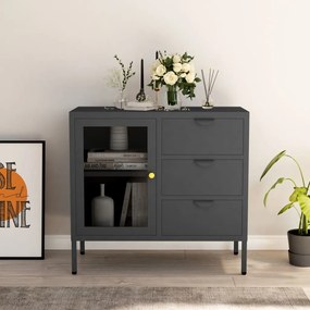 Credenza antracite 75x35x70 cm in acciaio e vetro temperato