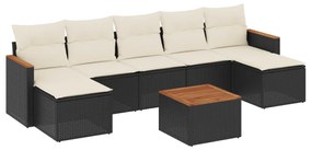 Set divani da giardino con cuscini 8 pz nero in polyrattan