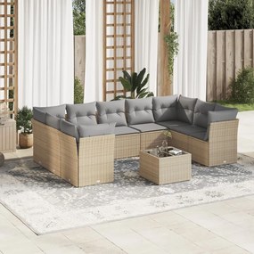 Set divano da giardino 10 pz con cuscini beige in polyrattan