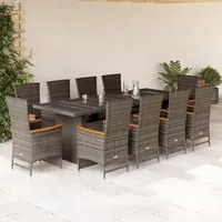 Set da Pranzo da Giardino 11pz con Cuscini in Polyrattan Grigio 3277558