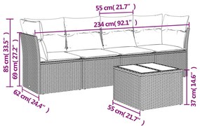 Set divani da giardino 5 pz con cuscini in polyrattan nero