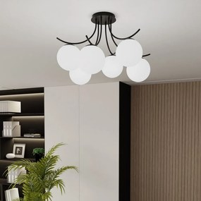 Lampadario da Soffitto in Acciaio e Vetro BOSTON 6 Nero 6xE14 Colore delle Sfere Bianco