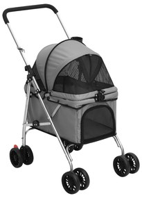 Passeggino Cani Pieghevole Grigio 76x50x100cm Tessuto Oxford /
