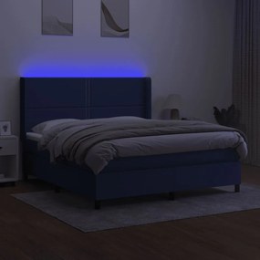 Letto a molle con materasso e led blu 160x200 cm in tessuto