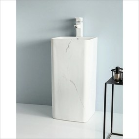 Lavabo Freestanding Con Scarico a Parete 42x41 Cm "Marmoareado" Marmonizzato Bianco Opaco