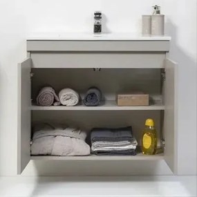 Mobile Bagno Sospeso 2 Ante Tortora L.80cm con Specchio