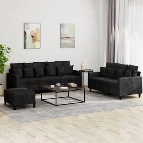 Set Di Divani 3 Pz Con Cuscini Nero İn Velluto /