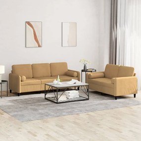 Set Di Divani 2 Pz Con Cuscini Marrone İn Velluto /