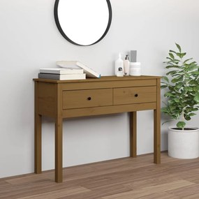 Tavolo Consolle Ambrato 100x35x75 Cm İn Legno Massello Di Pino /