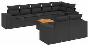 Set Divani da Giardino 9 pz con Cuscini Nero in Polyrattan