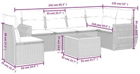 Set Divani da Giardino 7 pz con Cuscini Beige in Polyrattan