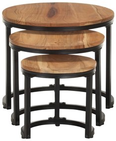 Tavolini laterali 3 pz in legno massello di acacia