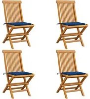 Sedie da Giardino con Cuscini Blu Reale 4 pz Massello di Teak 3062578