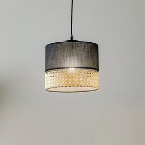 TK Lighting Lampada a sospensione Paglia nero/rattan 1 luce 20 cm