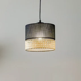 TK Lighting Lampada sospens Paglia nero/rattan 1 luce 20 cm